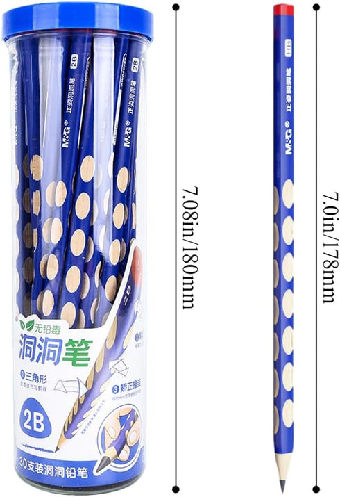 M&G 30 Pcs Triangular Pencils, 2B Pencils with Grip Correction, Wood Graphite Pencils Non-Breakable Lead, Suitable for Writing, Drawing, and Sketc...
