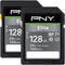 PNY 128GB Elite Class 10 U1 V10 SDXC Flash Memory Card 2-Pack - 100MB/s Read, Class 10, U1, V10, Full HD, UHS-I, Full Size SD...
