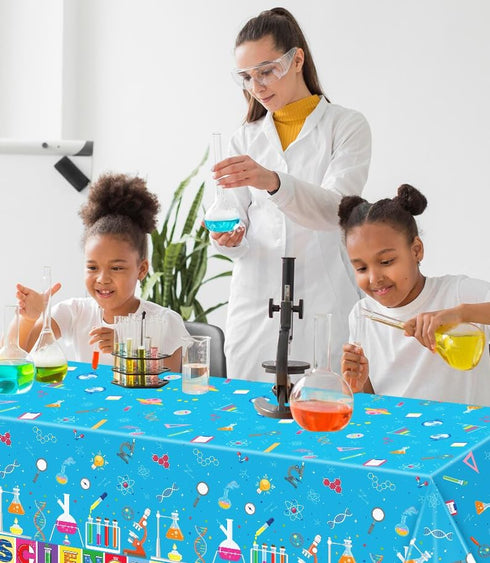 4 PCS Science Party Tablecloth Decorations Mad Scientist Theme Birthday Party Supplies Science Party Tablecloth Rectangular ?51 x 86in Laboratory ...