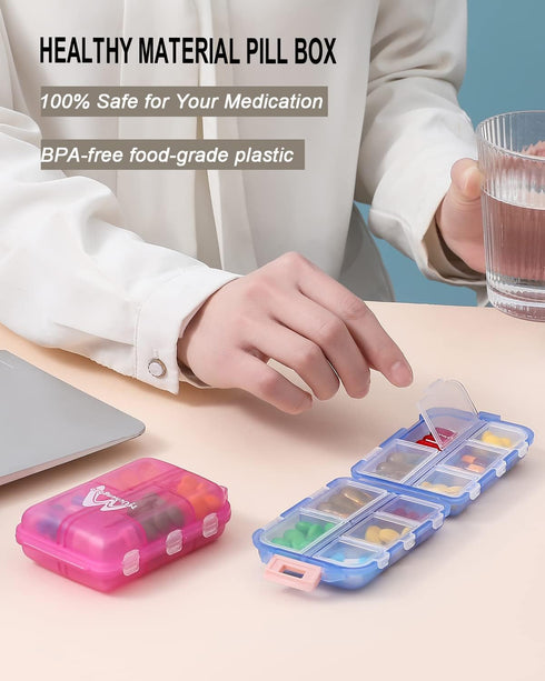 2 Pack Pill case Travel Pill Organizer, Pill Box for Purse Vitamin Fish Oil 10 Compartments Container Medicine Box by M Muchengbao...