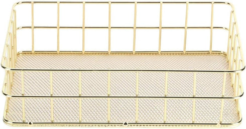 Wire Mesh Basket, Golden Desktop Metal Storage Basket Iron Grid Storage Tray Net Basket Storage Bins for Home Cosmetic Stationery (9.6 x 6.5 x 2.6...