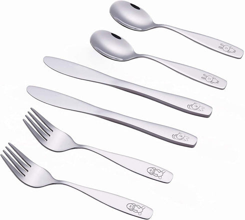 ANNOVA Children's Flatware 6 Pieces Set - Stainless Steel Cutlery/Silverware 2 x Safe Forks, 2 x Dinner Knife, 2 x Dinner Spoon - Safe Kids Toddle...