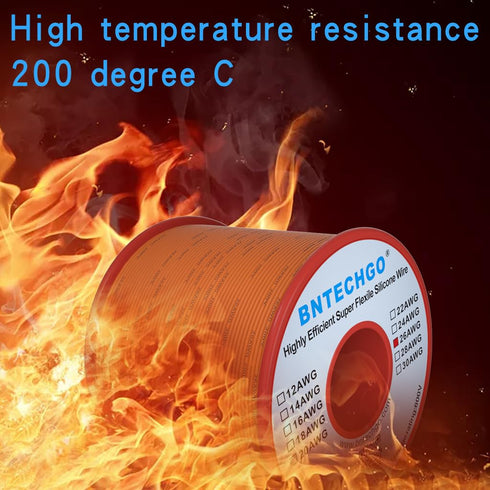 BNTECHGO 26 Gauge Silicone wire spool 250 ft Orange Flexible 26 AWG Stranded Tinned Copper Wire...