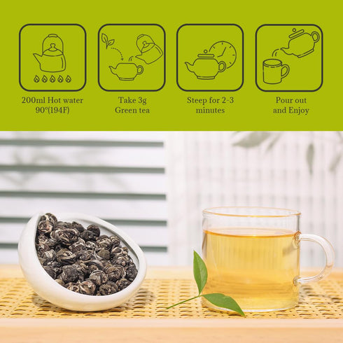 LWXLJMJZC?100g/3.53oz Jasmine Dragon Pearls Loose Leaf Green Tea with Pleasant Jamsine Aroma-Jasmine Tea Suitable For Both Hot And Cold...