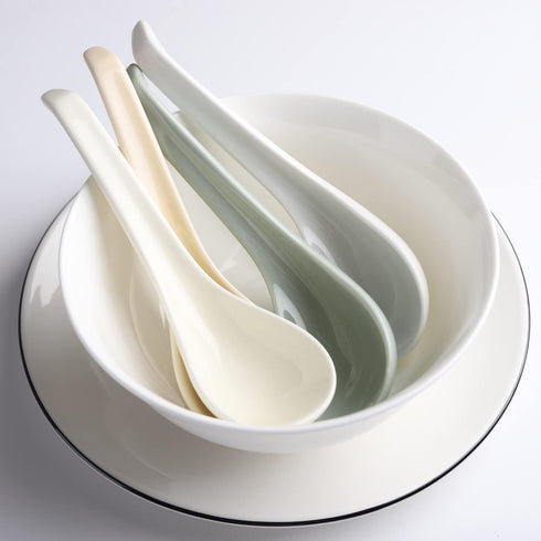 Asian Soup Spoons Chinese Ceramic Soup Spoon Set of 4 Porcelain Ramen Soup Spoons Dinner Spoons for Dumpling Ramen Cereal Appetizer Noodles Udon P...