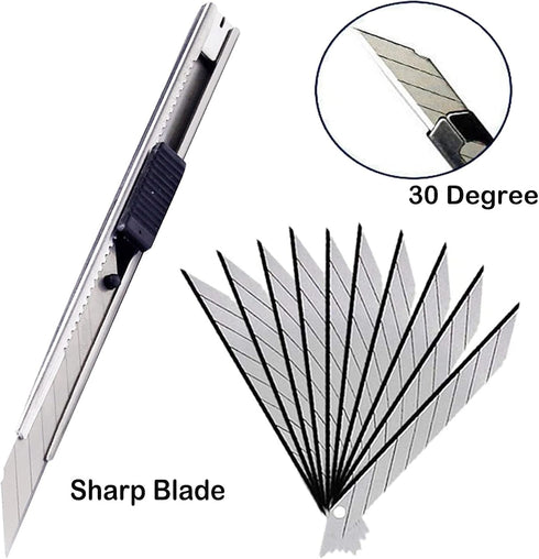 9mm Snap Off Utility Knife 3 Pack High Hardness Retractable Box Cutters with 30 Pcs Snap Off Blades,Art Craft Hobby Cutter 9mm Knife for Home Offi...