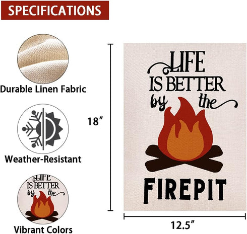 Life is Better by the Firepit Garden Flag Vertical Double Sided, Camper Yard Outdoor Decoration 12.5 x 18 Inch...