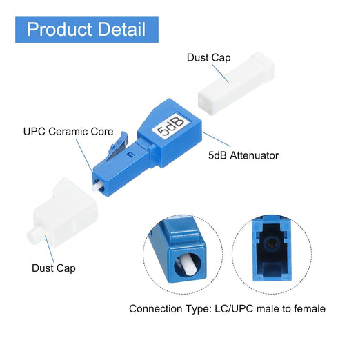 MECCANIXITY 5dB LC Fiber Attenuator, LC/UPC SM Single Mode Fixed Fiber Optic Attenuator Male to Female for Fiber Optic Transmission Pack of 2...