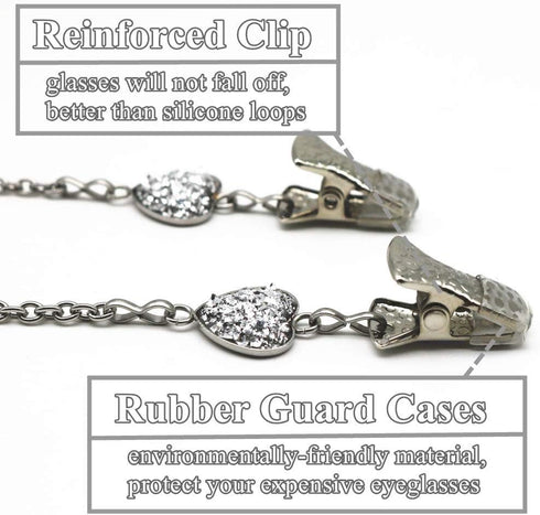 Glasses Chain Eyeglasses Strap Lanyard Holder Bling Stone Sunglasses Cord Clip-White Heart...