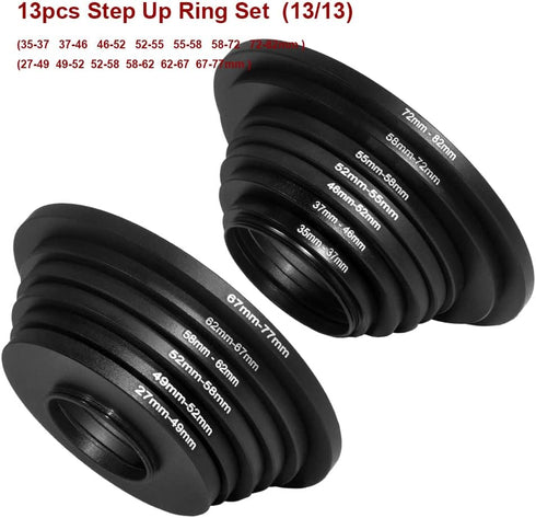 13 Pieces Filter Ring Adapter Set, Camera Lens Filter Metal Stepping Rings Kit (Includes 7+6 pcs Step Up Ring Se) Black......