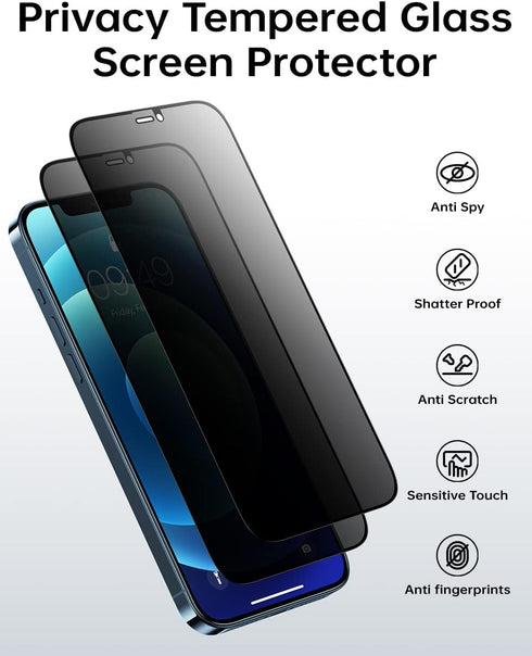 BENKS Privacy Screen Protector Compatible with iPhone 12/iPhone 12 pro 2 Pack Anti Spy Tempered Glass,9H Hardness,Easy-Installation Tool......