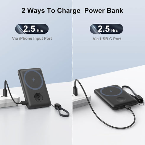 Magnetic Wireless Portable Charger with Apple Watch Charger,Mini 5000mAh PD 20W Fast Charging Type-C Power Bank, Mag-Safe Battery Pack Compatible ...