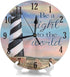 KiuLoam Coastal Lighthouse Summer Round Wall Clock Silent Non Ticking Battery Operated Easy to Read for Student Office School Home Decorative Cloc...