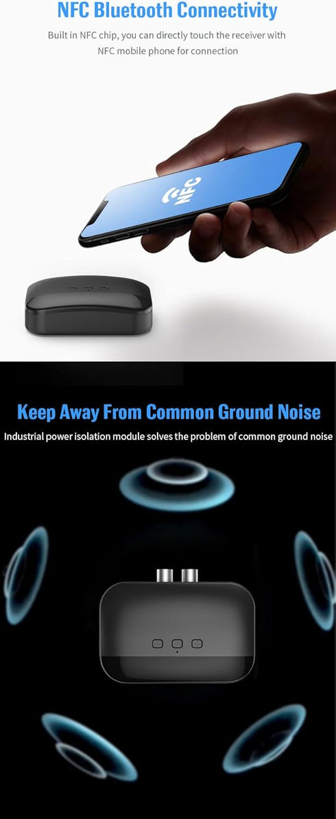 HAOQUOO Stereo Bluetooth Receiver Adapter,NFC Connection, 3.5mm/RCA Dual Audio Output Socket, Bluetooth Adapter Converter Suitable for Smartphones...