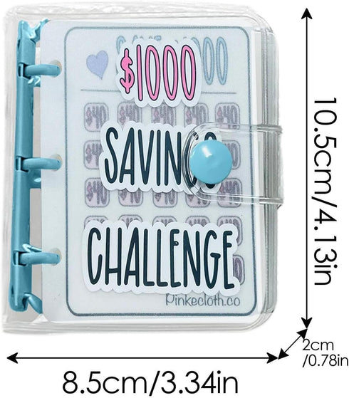 1000 Mini Binder Savings Challenge Binder,Monthly Money Savings Challenges Book with Envelopes,Budget Binder with Cash Envelopes, Blue...