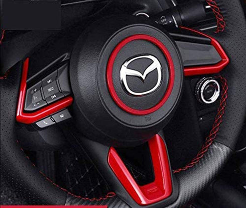 Red Sport Carbon Fiber Emblem Print Interior Steering Wheel Trim for Mazda 3 6 CX-4 CX-5 CX-9...