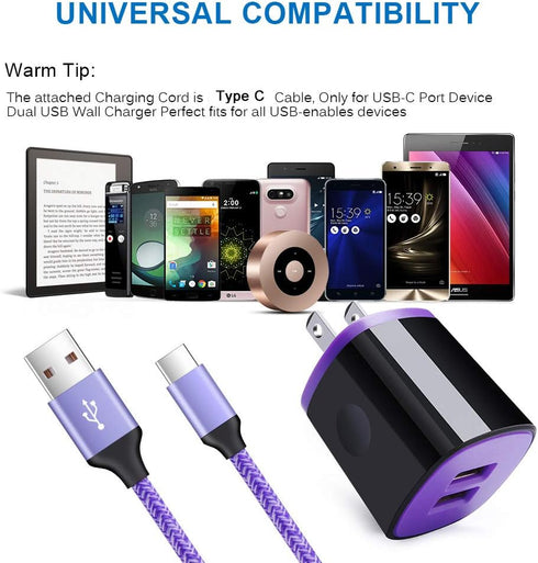 Type C Phone Charger, USB Wall Adapter Plug+6ft C Charger Cable for Samsung Galaxy S24 S23 S22 S21 S20 FE Z Flip 5 4 Z Fold5 A55 A35 A25 A15 A54 A...