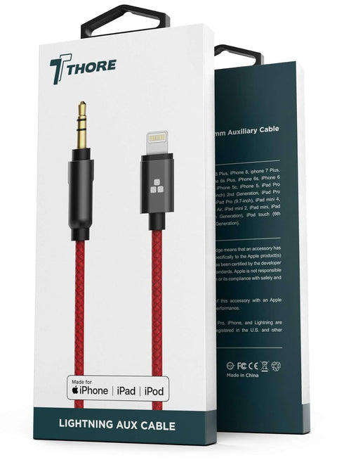 (Apple MFI Certified) iPhone Aux Lightning Cord to Male 3.5mm Auxiliary Cable (iPhone Audio Link to Car Jack, Headphones & Speakers) (Red)...