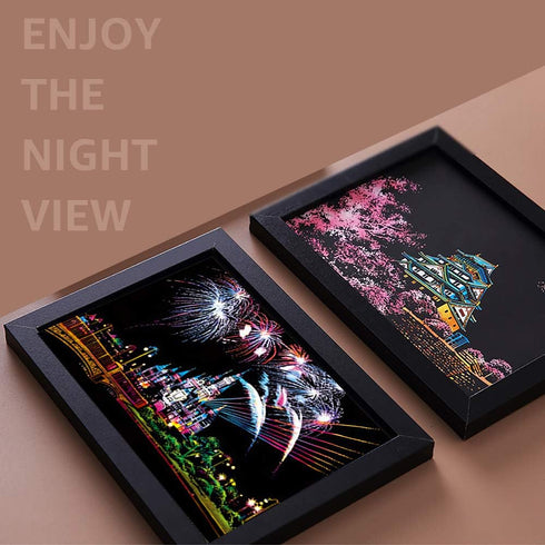 Magic Scratch Art Paper(7.9"x5.5") Rainbow Landscape Engraving Art Mini Scratchboard DIY Pads for Adults and Kids, Crafts Set: 12 Sheets Scratch P...