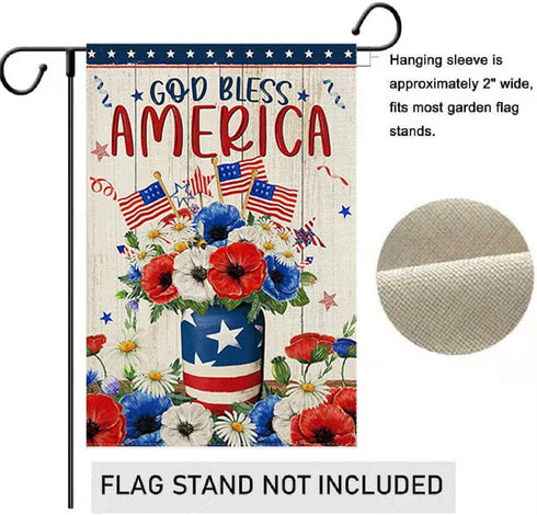 God Bless America Garden flag 12.5 x 18 Inch 4th of July Patriotic Floral Memorial USA Flag Double Sided Burlap Flag for Summer Anniversary Decor...