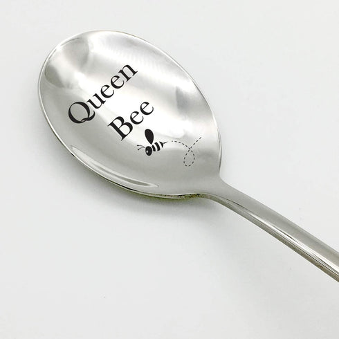 family Kitchen Queen Bee Gourmet coffee spoon,Stainless Steel Espresso Engraved Spoon,Engraved Unique Originality For Friend Girlfriend Boyfriend ...