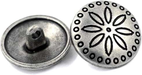 Bezelry 12 Pieces Simple Flower Carving Metal Shank Buttons 18mm (11/16 inch) (Antique Silver)...