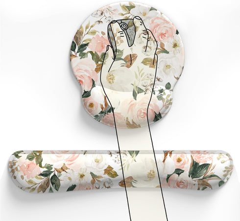 Pink Flower Desktop Mat Aesthetic Wrist Support Keyboard Mouse Wrist Rest Set, Computer Office Comfortable Wrist Rest for Mouse Easy Typing & Pain...