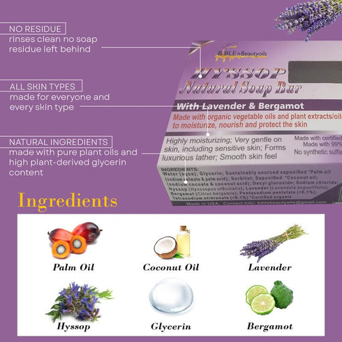 Cleanse Me with Hyssop and I Shall Be Clean Hyssop Natural Soap Bar -1 Soap Bar (Lavender & Bergamot)...