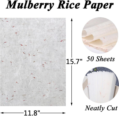 Acidea Mulberry Paper Sheets, 50 Sheets 11.8 x 15.7inch Mulberry Paper for Decoupage, Natural Fiber Rice Paper with Petal, Art Tissue Washi Paper ...
