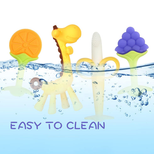 Chuya Teething Toys (4 Pack) Teething Toy for Baby, Teethers with Banana Baby Toothbrush Teeth Brushing,BPA-Free,Chew Toy Infants Toddlers Silicon...