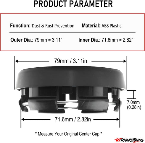 RTRHINOTUNING 4pcs 79mm Wheel Center Caps for ADVAN Racing RZ-DF GT Ronal Penta Style Wheel, OD: 79mm / 3.11in ID: 71.6mm / 2.82in Hub Caps Black ...