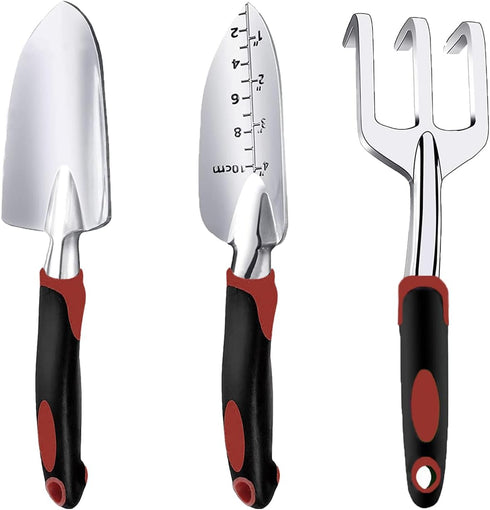 Garden Tool Set, 3 Piece Gardening Tools Includes Garden Trowel, Transplant Trowel and Hand Rake with Non-Slip Ergonomic Handle, Heavy Duty Garden...