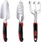 Garden Tool Set, 3 Piece Gardening Tools Includes Garden Trowel, Transplant Trowel and Hand Rake with Non-Slip Ergonomic Handle, Heavy Duty Garden...