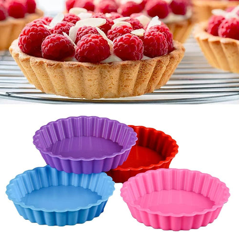 8 pcs Silicone Tart and Pie Molds, 4 Inch Fluted Mini Tart Mould Round Nonstick Quiche Pan Bakeware Mold for DIY Baking Pies/Tarts/Mousse Cakes/Sm...