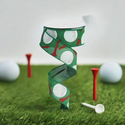 Craig Bachman 1.5" Royal Canvas Golf Balls & Tee Ribbon: Emerald Green (10 Yards) Durable Fabric Wired Edge for Crafting, Floral Arrangements, Gif...