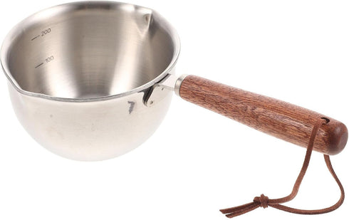 Mini Milk Warmer Pot Small Sauce Pan Stainless Steel Pot Cheese Melt Pot Butter Melting Pot with Wood handle...