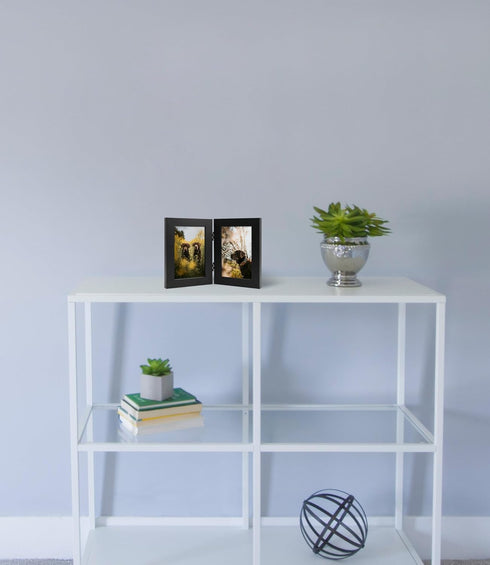 Frametory, 4x6 Double Picture Frame - Real Glass Hinged 2 Photos Collage, Desktop Picture Frame Standing Vertical (White, 1 Pack)...