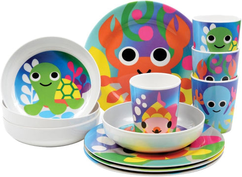 French Bull 4pc Kids Feeding Melamine Tableware Flatware BPA Free Dishwasher Safe, Durable, 4 Count (Pack of 1) Plate Set (Ocean)...