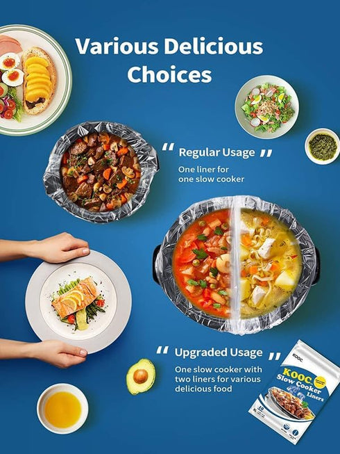 KOOC Slow Cooker Liners 14"x22" 30 Count Extra Large Size Disposable Pot Liners Cooking Bags Fit 6 qt to 10 qt Pot BPA Free Fresh Locking Seal Des...