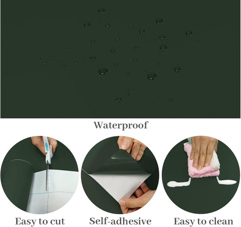 VaryPaper 15.7''x78.7'' Dark Green Contact Paper for Cabinets Drawers Waterproof Green Peel and Stick Wallpaper for Kitchen Green Removable Wallpa...