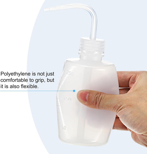 PATIKIL 250ml Wash Bottle, Plastic Labeled Squeeze Bottle Wide Mouth Bottle Tools for Lab Cleaning Washing Liquid Distilled Water Storage, White C...