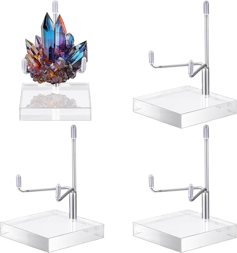 4 Pcs Adjustable Metal Arm Display Stand Easel with Acrylic Base Rock Display Easel Holder Acrylic Easel Crystal Display Stand Clear Plate Stand f...