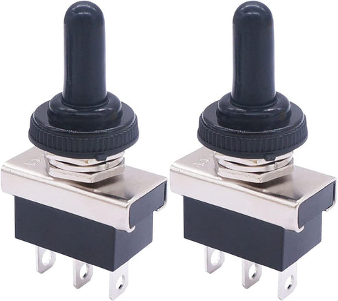 weideer 2Pcs Momentary Toggle Switch 12V 25A SPDT (ON)/Off/(ON) 3 pin 3 Position Waterproof Toggle Switch with Waterproof Cover for Auto Car KN3D-...