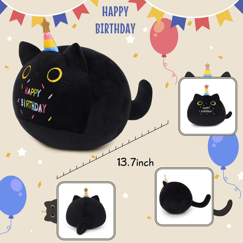 Black Cat Plush, 13.7" Cat Stuffed Animal, Soft Cute Cat Plushie, 3D Cat Shape Design Pillow for Boys Girls, Sofa Bedroom (Birthday Cat)...