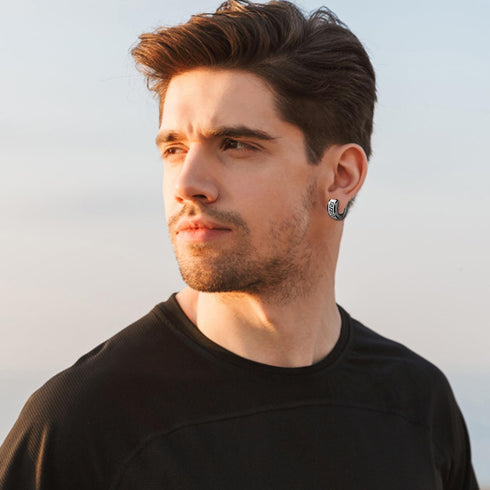 Jstyle 3 Pairs Men's Hoop Earring Stainless Steel Hoop Earrings for Men Women Huggie Earrings Unique Greek Key Fashion Huggie Earrings Piercing Je...