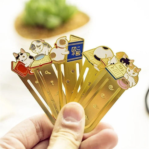 Black Cute Metal Bookmark, Cat Bookmark Reading Japanese Paper Clip Animals Kittens Book Mark Student Gift Bookmarks Office and School Supplies...