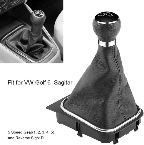 Qiilu 5 Speed Car Gear Shift Knob Boot Gearstick Gaiter Kit Manual/Auto Gear Shifter Boot Cover Replacement for Golf 6 MK5 MK6 2005-2014...