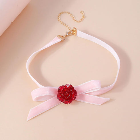 Gothic Black Velvet Choker Necklace Classic Red Rose Flower Choker 3D Resin Floral Collar Necklace Vintage Bow Flower Velvet Ribbon Choker Chain N...