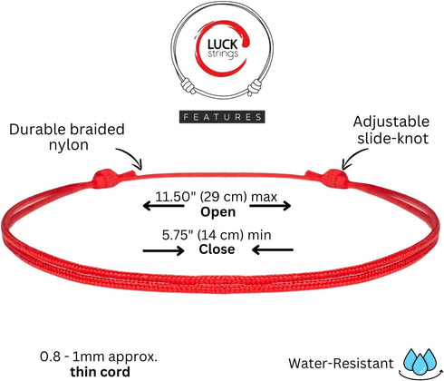 Thin Red Cord Bracelet - Waterproof Nylon Adjustable Surfer String Friendship Bracelet for Men, Women, Teens - Unisex Vegan Lightweight Summer Bea...