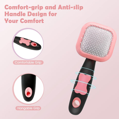 Slicker Brush, PETPAWJOY Dog Brush Gently Cleaning Pin Brush for Shedding Dog Hair Brush for Small Dogs Puppy Yorkie Poodle Rabbits Cats-Pink...